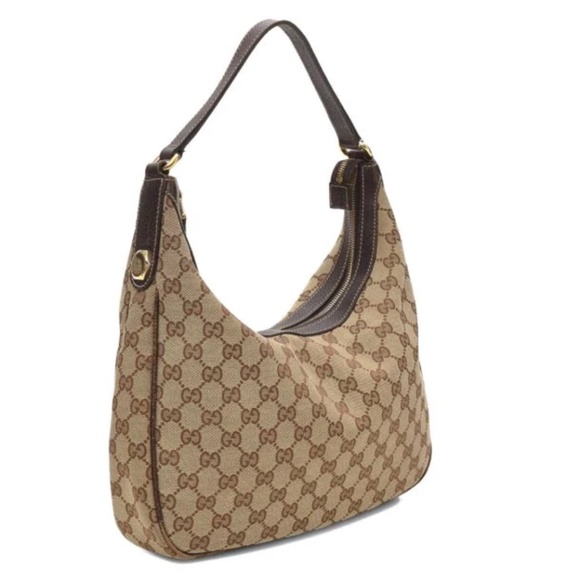 GUCCI | GG Jacquard/Leather Trim Hobo Shoulder Bag in Brown - Picture 9 of 17